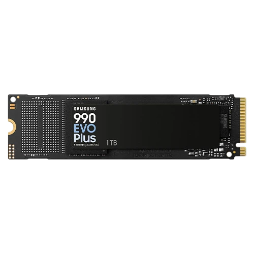 Samsung 990 EVO Plus NVMe SSD - 1TB - PCIe 4.0 x4 / 5.0 x2 - 7,250 MB/s - Black (887276843711) - image 1 Samsung 990 EVO Plus NVMe SSD - 1TB - PCIe 4.0 x4 / 5.0 x2 - 7,250 MB/s - Black (887276843711) - image 1