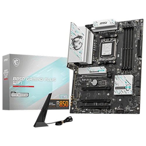 MSI B850 Gaming Plus Wi-Fi ATX Motherboard - Supports AMD AM5 Ryzen Processors - DDR5 - PCIe 5.0 - Wi-Fi 7 and 5G LAN - Black / Silver (824142392133) - image 1