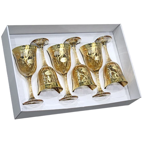 Art Décor Glass Model A2121 - Set of 6 Pieces - Vino Max Ottico - Design Amalfi Ambra Oro - Gold (17117166) - image 1 Art Décor Glass Model A2121 - Set of 6 Pieces - Vino Max Ottico - Design Amalfi Ambra Oro - Gold (17117166) - image 1