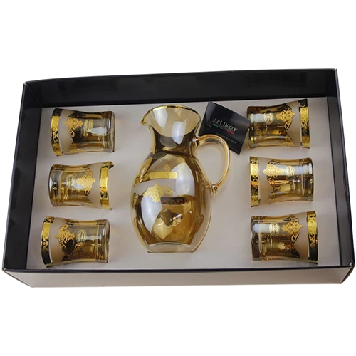 Art Décor Glass Model A1121 - Set of 7 Pieces - Acqua Donizetti c / Brocca Pichet - Hight 24 -  Dimeter 12 - Capacity 1.5 Liters Pitcher - Design Satinato Ambra - Gold (17117116) - image 1