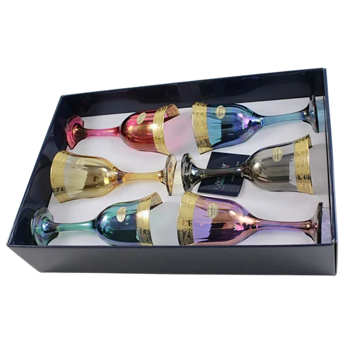 Art Décor Glass Model A1967 - Set of 6 Pieces - Acqua Max Ottico - Hight 19.7 - Dimeter 9 - Design 02 Fascia Oro + Lustro 6 Colori - Multicolor (17117127) - image 1