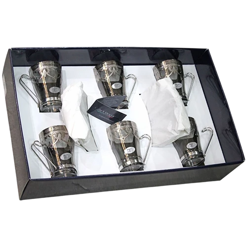 Art Décor Glass Model A1970 - Set of 6 Pieces - Cappuccino Deborah - Hight 11,4 - Dimeter 7,9 - Capacity 0.32 L - Design Amalfi Fumè + Filo Platino - Transparent Grey (17117167) - image 1