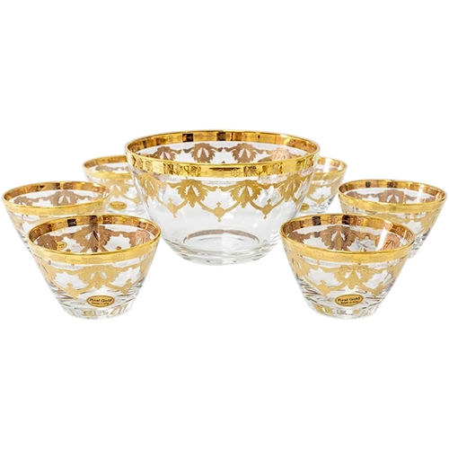 Art Décor Glass Model A292 - Set of 7 Pieces - Macedonia Rialto - Hight 7,4 and 14 - Dimeter 11,7 and 24 - Capacity 0.45 L and 3.6 L - Design Amalfi Oro - Transparent Gold (17117187) - image 1 Art Décor Glass Model A292 - Set of 7 Pieces - Macedonia Rialto - Hight 7,4 and 14 - Dimeter 11,7 and 24 - Capacity 0.45 L and 3.6 L - Design Amalfi Oro - Transparent Gold (17117187) - image 1