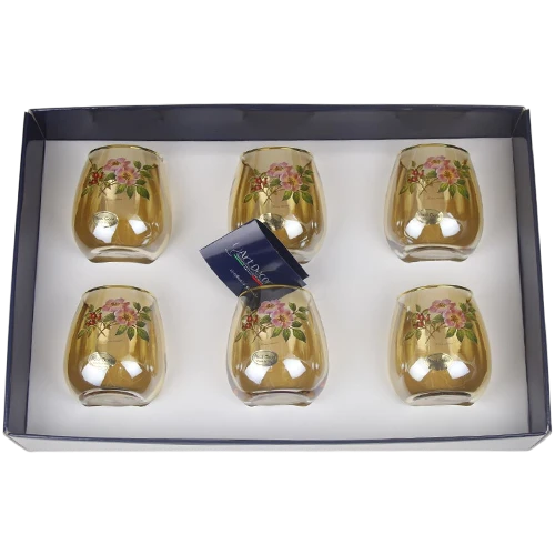 Art Décor Glass Model A3982 - Set of 6 Pieces - Stemless - Hight 10,2 - Dimeter 7 - Design Rosa Canina - Gold (17117113) - image 1