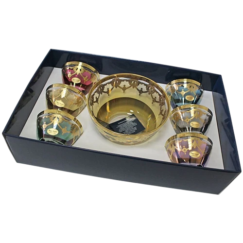 Art Décor Glass Model A304 - Set of 7 Pieces - Macedonia Rialto - Hight 7,4 and 14 - Dimeter 11,7 and 24 - Capacity 0.45 L and 3.6 L - Design Amalfi 6 - Gold Colors (17117186) - image 1
