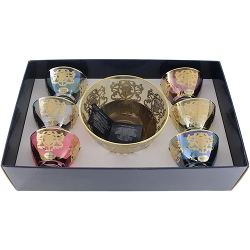 Art Décor Glass Model A314 - Set of 7 Pieces - Macedonia Rialto - Hight 7,4 +14 - Dimeter 11,7 +24 - Capacity 0.45 L +3.6 L - Design Positano 6/Gold Colors - Multicolor (17117188) - image 1