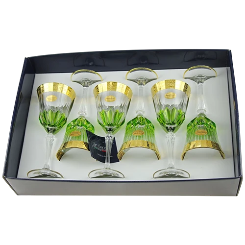 طقم أكواب زجاجية من آرت ديكور، موديل A4576 - 6 قطع - تصميم أكوا أداجيو 02 ذهبي + ساق شفافة لانس فيردي - أخضر (17117149) - image 1