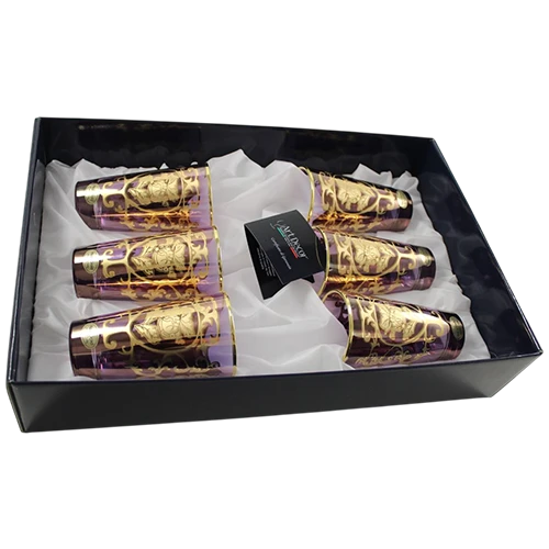 Art Décor Glass Model A3435 - Set of 6 Pieces - Bibita Palladio - Hight 14,2 - Dimeter 7.7 - Design Positano Ametista - Purple / Gold (17117110) - image 1