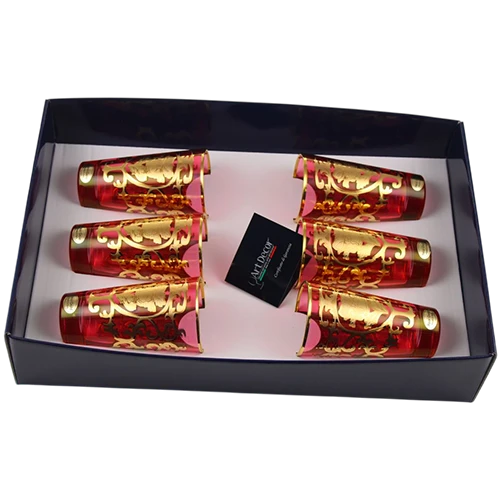Art Décor Glass Model A3948 - Set of 6 Pieces - Bibita Palladio - Hight 14,2 - Dimeter 7.7 - Design Positano Rosso Oro - Red / Gold (17117106) - image 1