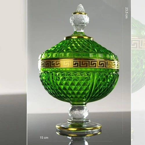 Art Décor Glass Model A6211 - 1 Pieces - Scatola Kleos - Hight 23,5 - Dimeter 15 - Design “Versac Gold + Green” - Green (171171129) - image 2