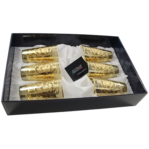 Art Décor Glass Tumblers Model A3431 - Set of 6 Pieces - Bibita Palladio - Hight 14,2 - Dimeter 7.7 - Design Positano Ambra - Gold (17117109) - image 1