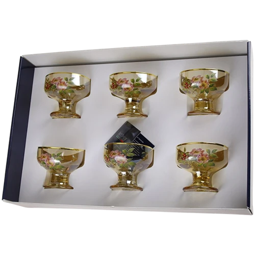 Art Décor Glass Model A4902 - Set of 6 Pieces - Coppa River - Hight 8 - Dimeter 10 - Design Rosa Canina - Transparent Gold (171171114) - image 1