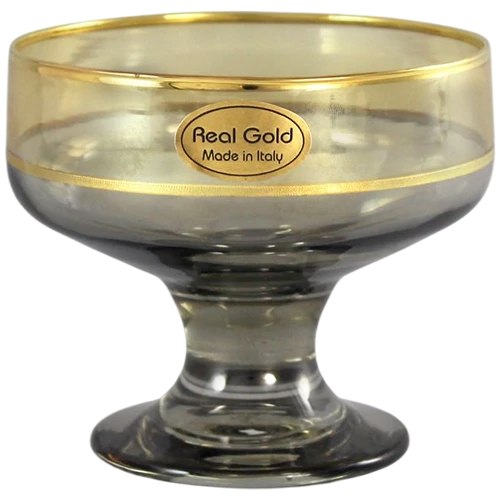 Art Décor Glass Model A5186 - Set of 6 Pieces  - Coppa River - Hight 8 - Dimeter 10 - Design “Two Color Amber/Smoke + Gold Thread” - Transparent Grey (171171115) - image 1