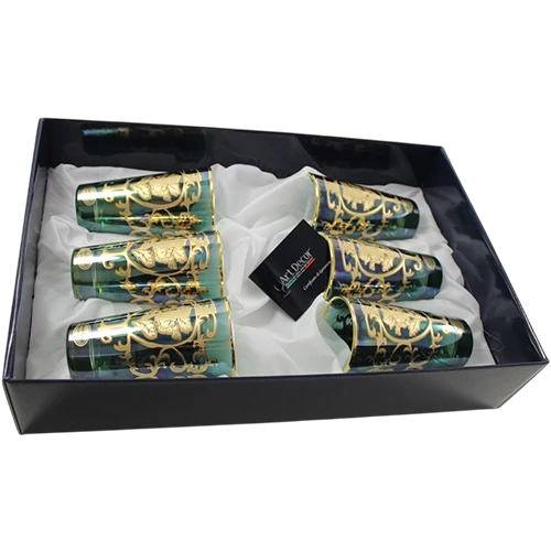 Art Décor Glass Model A3420 - Set of 6 Pieces - Bibita Palladio - Hight 14,2 - Dimeter 7.7 - Design "Positano Verde" - Green (17117108) - image 1