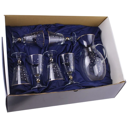 Art Décor Glass Model A5725 - Set of 7 Pieces - Acqua Rubens - Glasses Hight 14,6 and Dimeter 8,8 wit Capacity 0.315 L - Brocca Sirio Hight 24 and Dimeter 12 with Capacity 1,5L - Design "Diamond Platinum" - Transparent (171171130) - image 1
