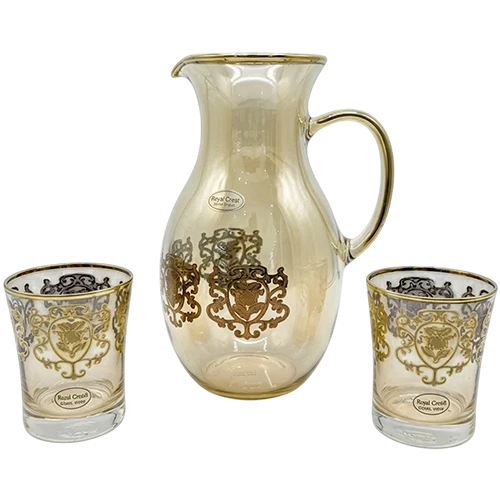 Art Décor Glass Model A4362 - Set of 7 Pieces - Acqua Donizetti - Hight 10 and Dimeter 8.3 - Brocca Picher - Design Positano Ambra Oro - Transparent Gold (17117105) - image 1