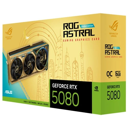 كارت شاشة أسوس روغ أسترال جيفورس RTX 5080 إصدار ذهب كور OC موديل PN-90YV0LV6-M0NM00 - منفذ PCIe 5.0 - ذاكرة 16 غيغابايت GDDR7 - تبريد بأربعة مراوح - BIOS مزدوج - ذهبي معدني / أسود (157157155) - image 9