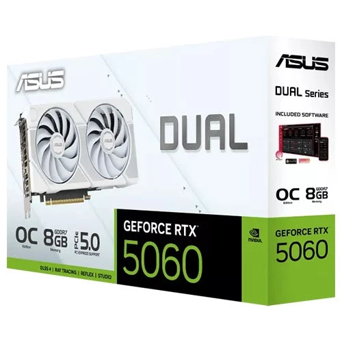 كارت شاشة أسوس دول جيفورس RTX 5060 إصدار اللون الابيض PN-90YV0N15-MONA00 - منفذ PCIe 5.0 - ذاكرة 8 غيغابايت GDDR7 - تصميم مروحة Axial Tech - مزود بـ BIOS مزدوج - أبيض (199291196964) - image 11