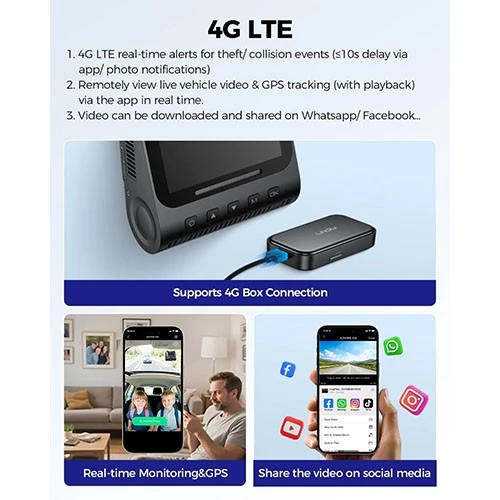 داش كام لينغدو 4K ثنائية القنوات للسيارة V820 - تحكم صوتي - GPS مدمج - مستشعران STARVIS - مراقبة أثناء ركن السيارة - مع بطاقة ذاكرة TF سعة 64 غيغابايت - أسود (6973888262829) - image 9