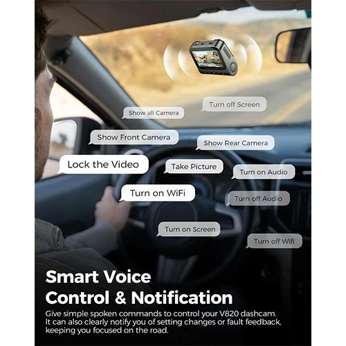 داش كام لينغدو 4K ثنائية القنوات للسيارة V820 - تحكم صوتي - GPS مدمج - مستشعران STARVIS - مراقبة أثناء ركن السيارة - مع بطاقة ذاكرة TF سعة 64 غيغابايت - أسود (6973888262829) - image 7