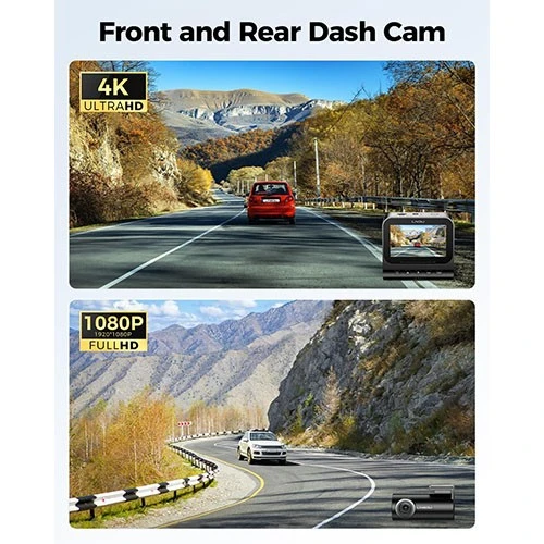داش كام لينغدو 4K ثنائية القنوات للسيارة V820 - تحكم صوتي - GPS مدمج - مستشعران STARVIS - مراقبة أثناء ركن السيارة - مع بطاقة ذاكرة TF سعة 64 غيغابايت - أسود (6973888262829) - image 4