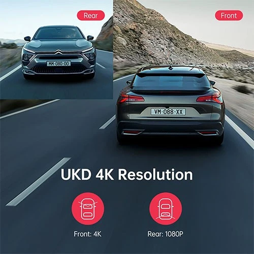 كاميرا لينغدو D600 ثنائية القناة بدقة 4K - تحكم صوتي - GPS مدمج - مراقبة ركن السيارة على مدار 24 ساعة - مكثف فائق - مع بطاقة ذاكرة TF سعة 64 غيغابايت - أسود (6973888261969) - image 3