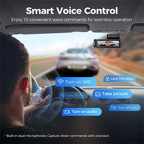 داش كام أزردوم 4K ثنائية القنوات M360 للسيارة - تحكم صوتي - نظام GPS مدمج - شاشة عريضة 3.6 بوصة - نظام مساعدة السائق ADAS - مراقبة ركن السيارة على مدار 24 ساعة - مع بطاقة ذاكرة TF سعة 64 غيغابايت - أسود (6973888262737) - image 5