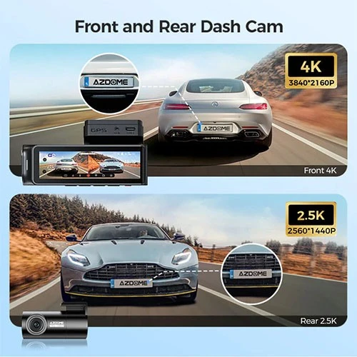 داش كام أزردوم 4K ثنائية القنوات M360 للسيارة - تحكم صوتي - نظام GPS مدمج - شاشة عريضة 3.6 بوصة - نظام مساعدة السائق ADAS - مراقبة ركن السيارة على مدار 24 ساعة - مع بطاقة ذاكرة TF سعة 64 غيغابايت - أسود (6973888262737) - image 4