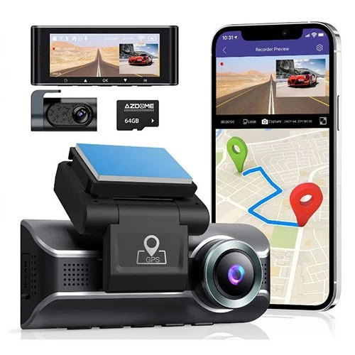كاميرا أزدوم 4K ثنائية القناة M550 برو - شاشة IPS مقاس 3 إنج - تسجيل أمامي وخلفي - بطاقة ذاكرة TF مايكرو SD سعة 64 غيغابايت مرفقة - واي فاي ونظام GPS مدمجان - أسود (6973888262775) - image 5