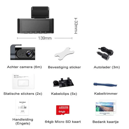 كاميرا أزدوم 4K ثنائية القناة M550 برو - شاشة IPS مقاس 3 إنج - تسجيل أمامي وخلفي - بطاقة ذاكرة TF مايكرو SD سعة 64 غيغابايت مرفقة - واي فاي ونظام GPS مدمجان - أسود (6973888262775) - image 6
