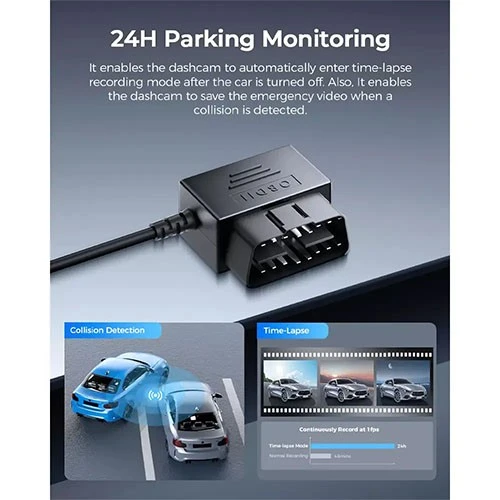 كيبل أزدوم من النوع C للداش كام OBD01 - توافق شامل 12-24 فولت - حماية ذكية للبطارية - وضع ركن السيارة التلقائي - أسود (6973888262805) - image 3