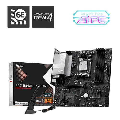 مذربورد من أم أس آي برو B840M/P - تدعم معالجات AMD ريزن من سلسلة 9000/8000/7000 لأجهزة سطح المكتب  - DDR5 ذاكرة  - PCIE and PCIE1 - منفذ PCI-E1 واحد - واي فاي 6E  - أسود (824142431597) - image 5