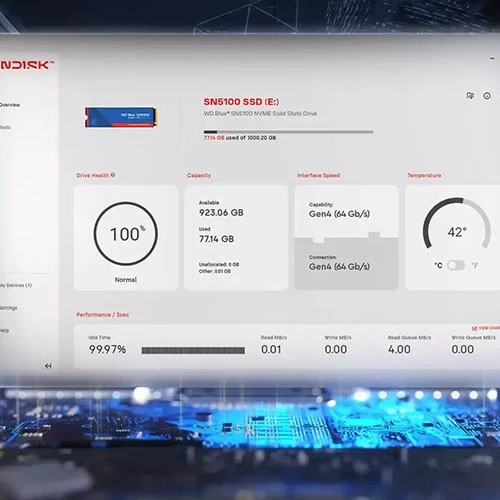 رام داخلي WD بلو SN5100 SSD بسعة 1 تيرابايت - تقنية NAND ثلاثية الأبعاد من الجيل التالي - PCIe 4.0 NVMe M.2 2280 - سرعة قراءة / كتابة 7100 / 6700 ميغابايت / ثانية - تسريع سانديسك nCache 4.0 - أزرق (718037906256) - image 7