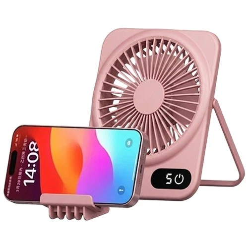 Koopao Portable Desktop Fan - Five Different Speeds - Built-In Powerful Battery - Built-In Phone Holder - Smart Digital Display (VEN000004-pinkLY-1005) - image 1 Koopao Portable Desktop Fan - Five Different Speeds - Built-In Powerful Battery - Built-In Phone Holder - Smart Digital Display (VEN000004-pinkLY-1005) - image 1