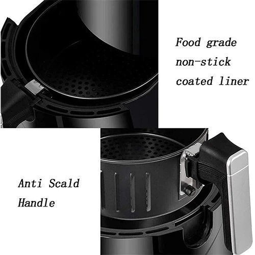 Keshuai Digital Air Fryer - Large 5.5 Liters Capacity - Digital Touch Screen - Smart Thermal Control - Powerful Heating 1500 W - Black (VEN000004-220v50hz) - image 3