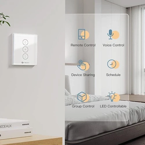 مفتاح ستائر ذكي من ايترسكاي - علبة من 4 قطع - أوامر صوتية فورية - تحكم ذكي بإضاءة خلفية LED - واجهة لمس كريستالية - جدولة آلية مرنة - أبيض (VEN000004-WF-4) - image 2