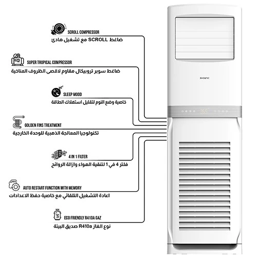سبلت شونك العمودي CF-R36T4HNW - سعة 3 طن - كومبريسر سوبر تروبيكال - فلتر تنقية هواء 4 في 1 - وضع النوم والهدوء - طقم توصيل من النحاس النقي - أبيض (VEN000005-CF-R36T4HNW) - image 2 سبلت شونك العمودي CF-R36T4HNW - سعة 3 طن - كومبريسر سوبر تروبيكال - فلتر تنقية هواء 4 في 1 - وضع النوم والهدوء - طقم توصيل من النحاس النقي - أبيض (VEN000005-CF-R36T4HNW) - image 2