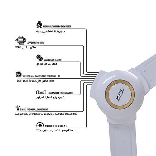 Shownic Ceiling Fan CFM-56KH50G - 56 Inch Size - 100% Copper Motor - Double Ball Bearing - 5 Speed Wall Controller - Long Range Powerful Airflow - White (VEN000005-CFM-56KH50G) - image 2