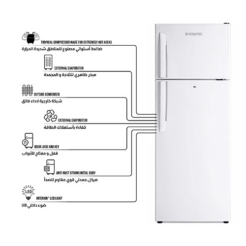 Shownic Top Mount Refrigerator RF-DFT3501 - 10 ft. Capacity - Direct Cooling System - Secure Door Lock - Tropical Compressor - LED Interior Lighting - External Condenser Grid (VEN000005-RF-DFT3501W) - image 3 Shownic Top Mount Refrigerator RF-DFT3501 - 10 ft. Capacity - Direct Cooling System - Secure Door Lock - Tropical Compressor - LED Interior Lighting - External Condenser Grid (VEN000005-RF-DFT3501W) - image 3