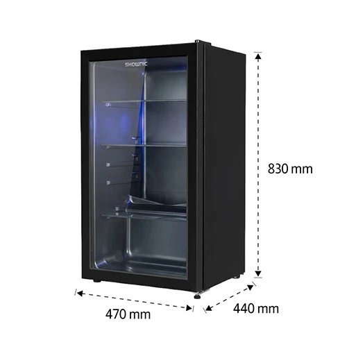 Shownic Single Door Glass Display Showcase Refrigerator RL-130MB - Double-Layer Insulated Glass Door - Direct Cooling System - Mechanical Temperature Control - Stylish Blue LED Lighting - Black (VEN000005-RL-130MB) - image 4 Shownic Single Door Glass Display Showcase Refrigerator RL-130MB - Double-Layer Insulated Glass Door - Direct Cooling System - Mechanical Temperature Control - Stylish Blue LED Lighting - Black (VEN000005-RL-130MB) - image 4