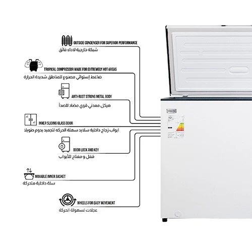 Shownic Chest Freezer FC-355AW - 8.5 ft. Capacity - Fast Direct Cooling - Inner Sliding Glass Doors - External Condenser Grid - Tropical Compressor - White (VEN000005-FC-355AW) - image 3