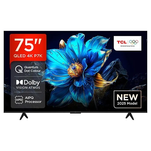 تەلەفزیۆنی تی سی ئێڵ QLED P7K - سیستەمی کارپێکردنی زیرەکی گووگڵ تیڤی - HDR10+ Dolby Vision - 4K UHD لەگەڵ ڕێژەی نوێبوونەوەی 60Hz - پرۆسێسەری AiPQ و دۆلبی ئەتمۆس - ڕەش (75P7K) - image 1