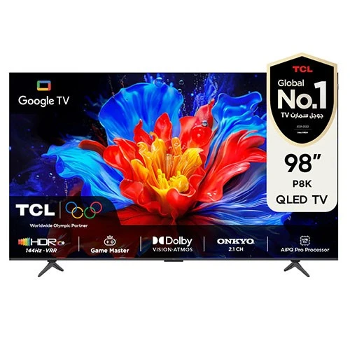 تلفزيون تي سي إل بتقنية QLED موديل P8K - نظام التشغيل الذكي غوغل TV - معالج AiPQ برو - دقة 4K UHD بمعدل تحديث 144 هرتز - لوحة HVA - أسود (98P8K) - image 1