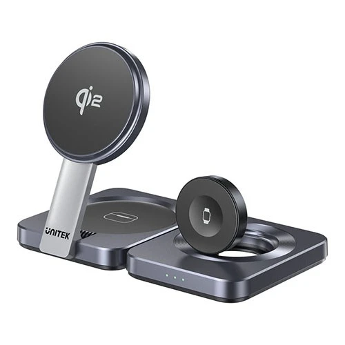 Unitek Qi2 Foldable 3-in-1 Charging Station P1300A - 15W - Magnetic Wireless - Grey (4894160055514) - image 3 Unitek Qi2 Foldable 3-in-1 Charging Station P1300A - 15W - Magnetic Wireless - Grey (4894160055514) - image 3
