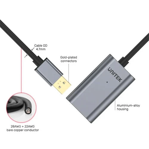UNITEK USB 2.0 Aluminium Extension Cable (5)