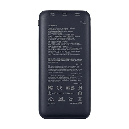 ADATA C100 Power Bank - 10000mAh - 20W PD/QC - 3 Outputs (USB-C & 2x USB-A) - Black (842243033182) - image 5
