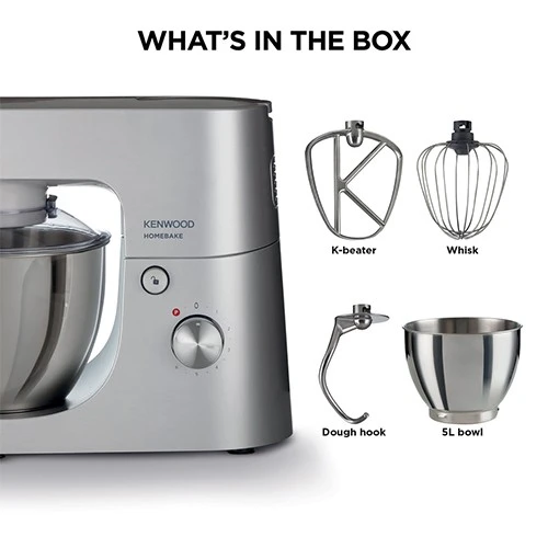 Kenwood HomeBake Stand Mixer KHH01.000SI - 1000W - 5L Stainless Steel Bowl - 6 Speed Settings - Silver (5011423007861) - image 3
