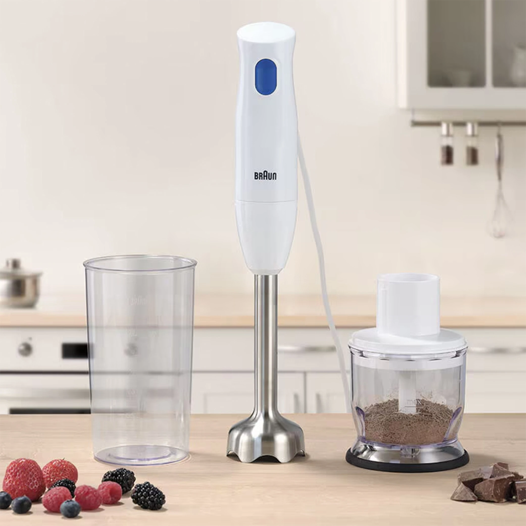 Braun Hand  Blender MQ10.201M Minipimer 2 IN 1 -  450W -  0.35 L Chopper and 600ml Plastic Beaker - White (8021098002327) - image 4