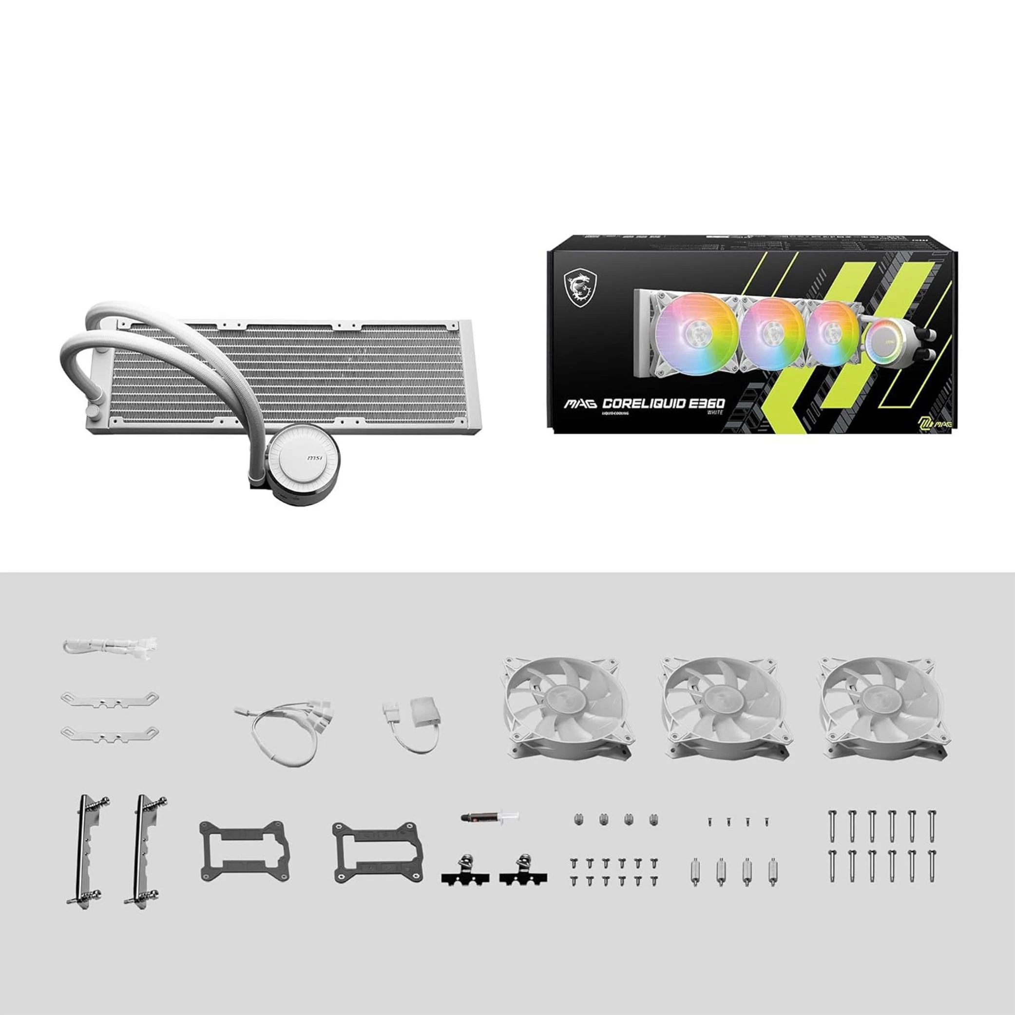 ساردکەرەوەی MSI Mag CoreLiquid E360 - ڕادێتەری 360 ملم - سەری خولاوە - پانکەکانی ARGB - پشتگیری سوکێتی ئینتێڵ و ئەی ئێم دی - سپی (157105157105) - image 6