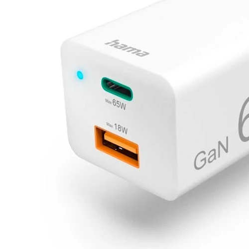 Hama Mini GaN Charger 73210293 - 65W - USB-C PD/QC - Safety Features - Portable Design - Global Compatibility - White (4047443498939) - image 3
